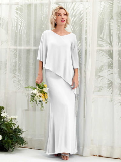White Bridesmaid Dresses Bridesmaid Dress Bohemian Chiffon V-neck Full Length 3/4 Sleeves Wedding Party Dress (81222542)#color_white