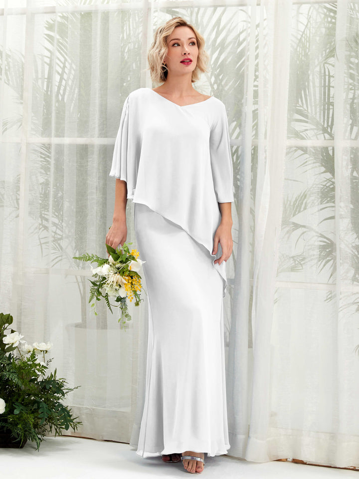 White Bridesmaid Dresses Bridesmaid Dress Bohemian Chiffon V-neck Full Length 3/4 Sleeves Wedding Party Dress (81222542)