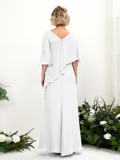 Carlyna Violaine A-Line White Bridesmaid Dress Maxi Three Quarter Sleeve V-Neck Dress Back View #color_white