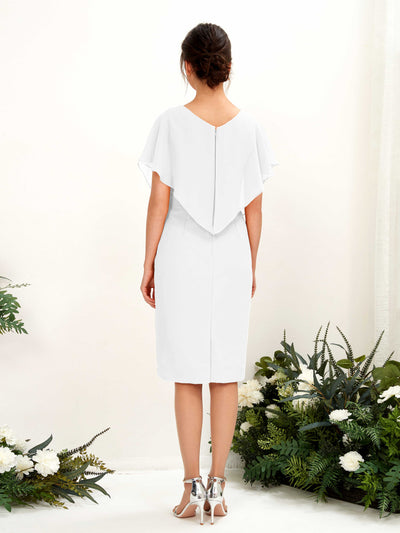 Carlyna Vanessa Sheath White Bridesmaid Dress Knee-Length Cap Sleeve V-Neck Dress Back View #color_white