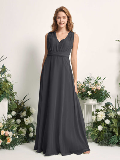 Carlyna Carolyn Convertible Pewter Bridesmaid Dress Maxi Sleeveless Sweetheart Dress Side View 3 #color_pewter