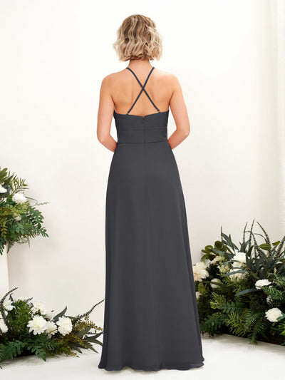 Carlyna Frances A-Line Pewter Bridesmaid Dress Maxi Sleeveless Round Neck Dress Back View #color_pewter