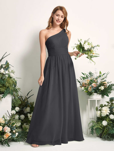 Carlyna Pandora A-Line Pewter Bridesmaid Dress Maxi Sleeveless One Shoulder Dress Front View #color_pewter