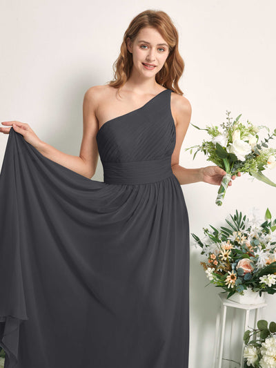 Carlyna Pandora A-Line Pewter Bridesmaid Dress Maxi Sleeveless One Shoulder Dress Side View 2 #color_pewter