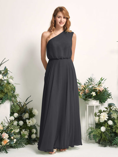 Carlyna Cecily A-Line Pewter Bridesmaid Dress Maxi Sleeveless One Shoulder Dress Front View #color_pewter