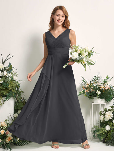 Carlyna Mollie A-Line Pewter Bridesmaid Dress Maxi Sleeveless V-Neck Dress Front View #color_pewter