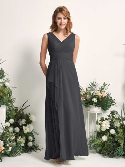 Carlyna Mollie A-Line Pewter Bridesmaid Dress Maxi Sleeveless V-Neck Dress Side View 2 #color_pewter