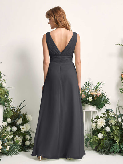 Carlyna Mollie A-Line Pewter Bridesmaid Dress Maxi Sleeveless V-Neck Dress Back View #color_pewter