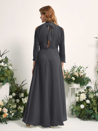 Carlyna Maxine A-Line Pewter Bridesmaid Dress Maxi Sleeveless Round Neck Dress Back View #color_pewter