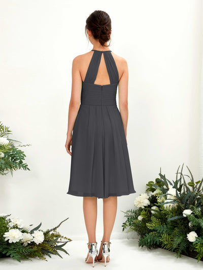 Carlyna Davina A-Line Pewter Bridesmaid Dress Knee-Length Sleeveless Round Neck Dress Back View #color_pewter