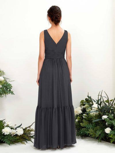 Carlyna Alissa A-Line Pewter Bridesmaid Dress Maxi Sleeveless V-Neck Dress Back View #color_pewter