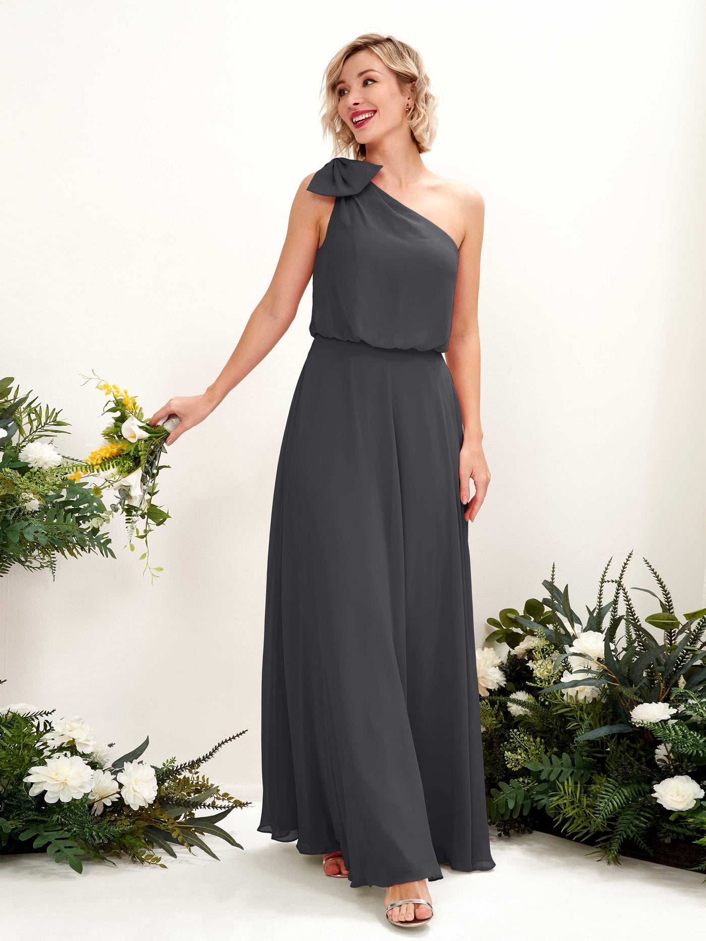Pewter Bridesmaid Dresses Bridesmaid Dress A-line Chiffon One Shoulder Full Length Sleeveless Wedding Party Dress (81225538)#color_pewter