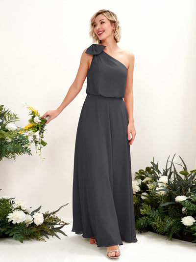 Carlyna Laurel A-Line Pewter Bridesmaid Dress Maxi Sleeveless One Shoulder Dress Front View #color_pewter