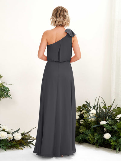Carlyna Laurel A-Line Pewter Bridesmaid Dress Maxi Sleeveless One Shoulder Dress Back View #color_pewter