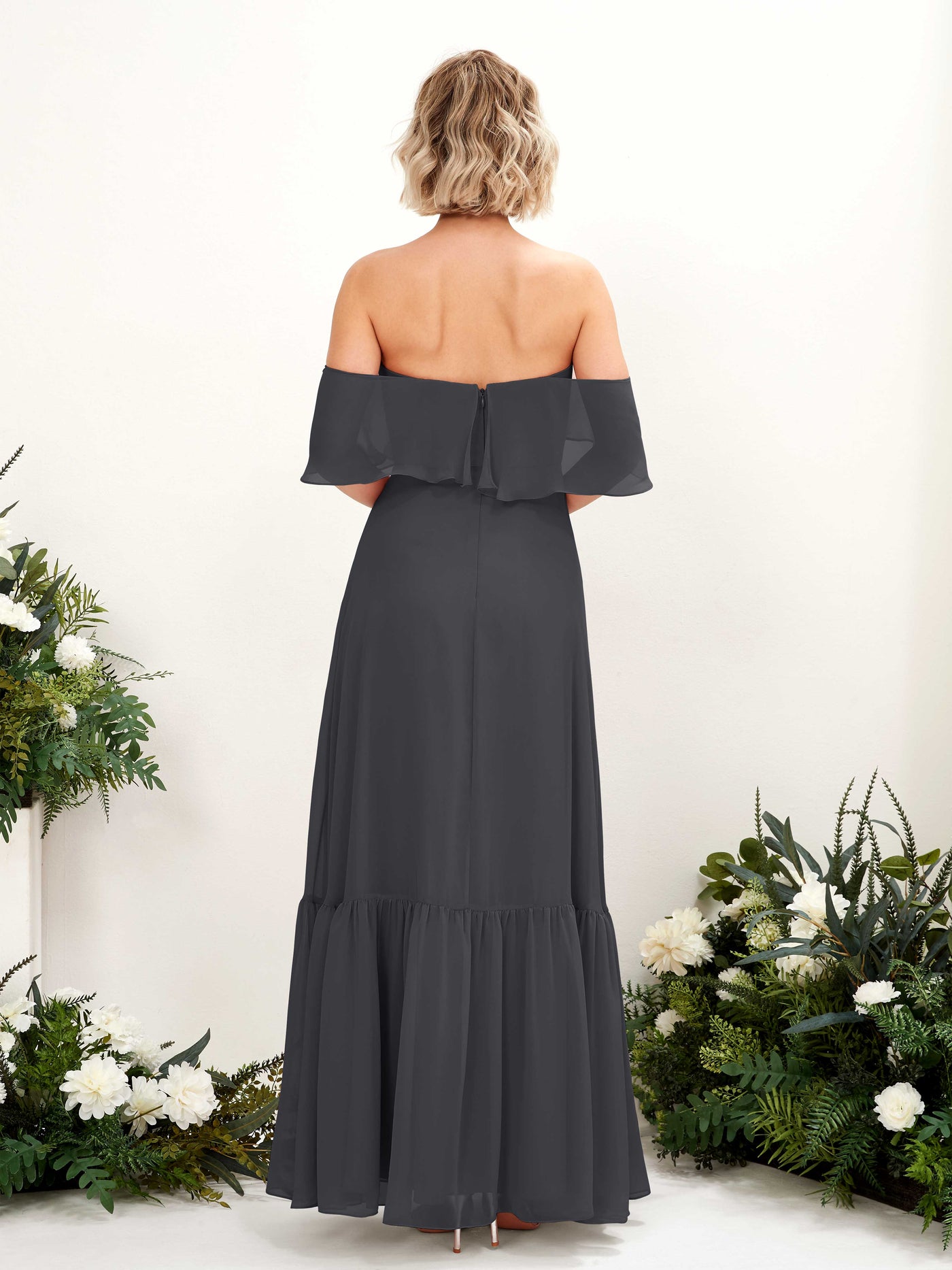 Pewter Bridesmaid Dresses Bridesmaid Dress A-line Chiffon Off Shoulder Full Length Sleeveless Wedding Party Dress (81224538)#color_pewter