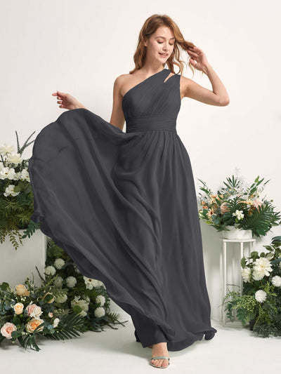 Carlyna Evelyn A-Line Pewter Bridesmaid Dress Maxi Sleeveless One Shoulder Dress Side View 2 #color_pewter
