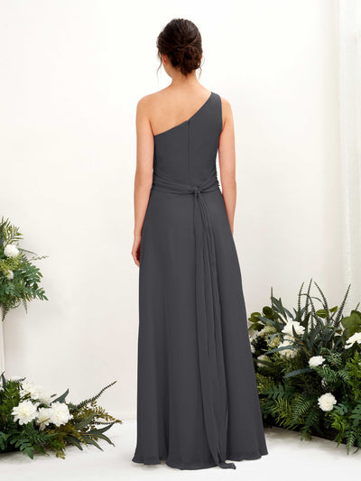Carlyna Trita Sheath Pewter Bridesmaid Dress Maxi Sleeveless One Shoulder Dress Back View #color_pewter