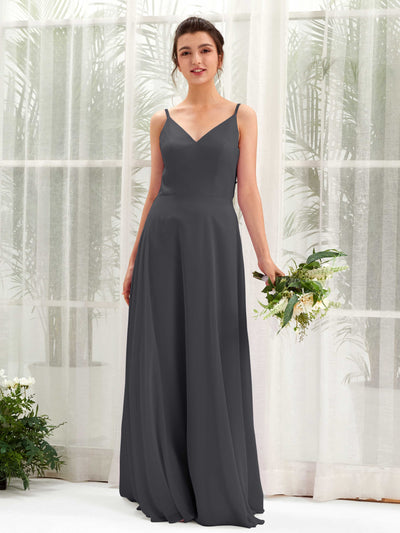 Carlyna Elsa A-Line Pewter Bridesmaid Dress Maxi Sleeveless V-Neck Dress Front View #color_pewter