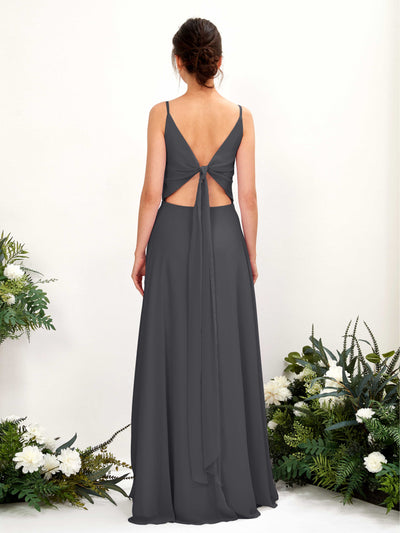 Carlyna Elsa A-Line Pewter Bridesmaid Dress Maxi Sleeveless V-Neck Dress Back View #color_pewter