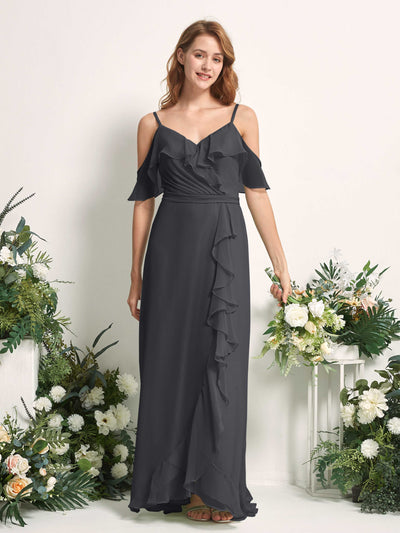 Carlyna Yvette A-Line Pewter Bridesmaid Dress Maxi Sleeveless V-Neck Dress Front View #color_pewter