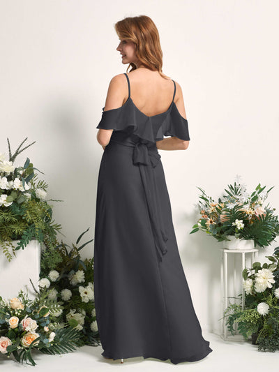 Carlyna Yvette A-Line Pewter Bridesmaid Dress Maxi Sleeveless V-Neck Dress Back View #color_pewter