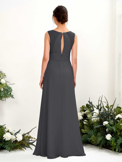 Carlyna Karen A-Line Pewter Bridesmaid Dress Maxi Sleeveless V-Neck Dress Back View #color_pewter