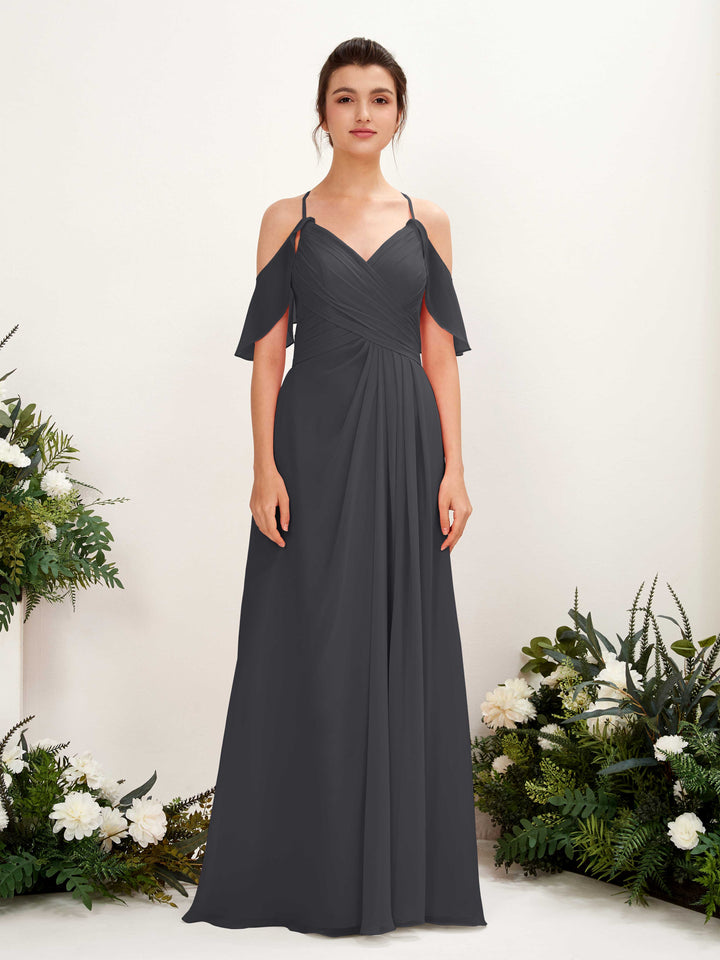 Ball Gown Off Shoulder Spaghetti-straps Chiffon Bridesmaid Dress - Pewter (81221738)