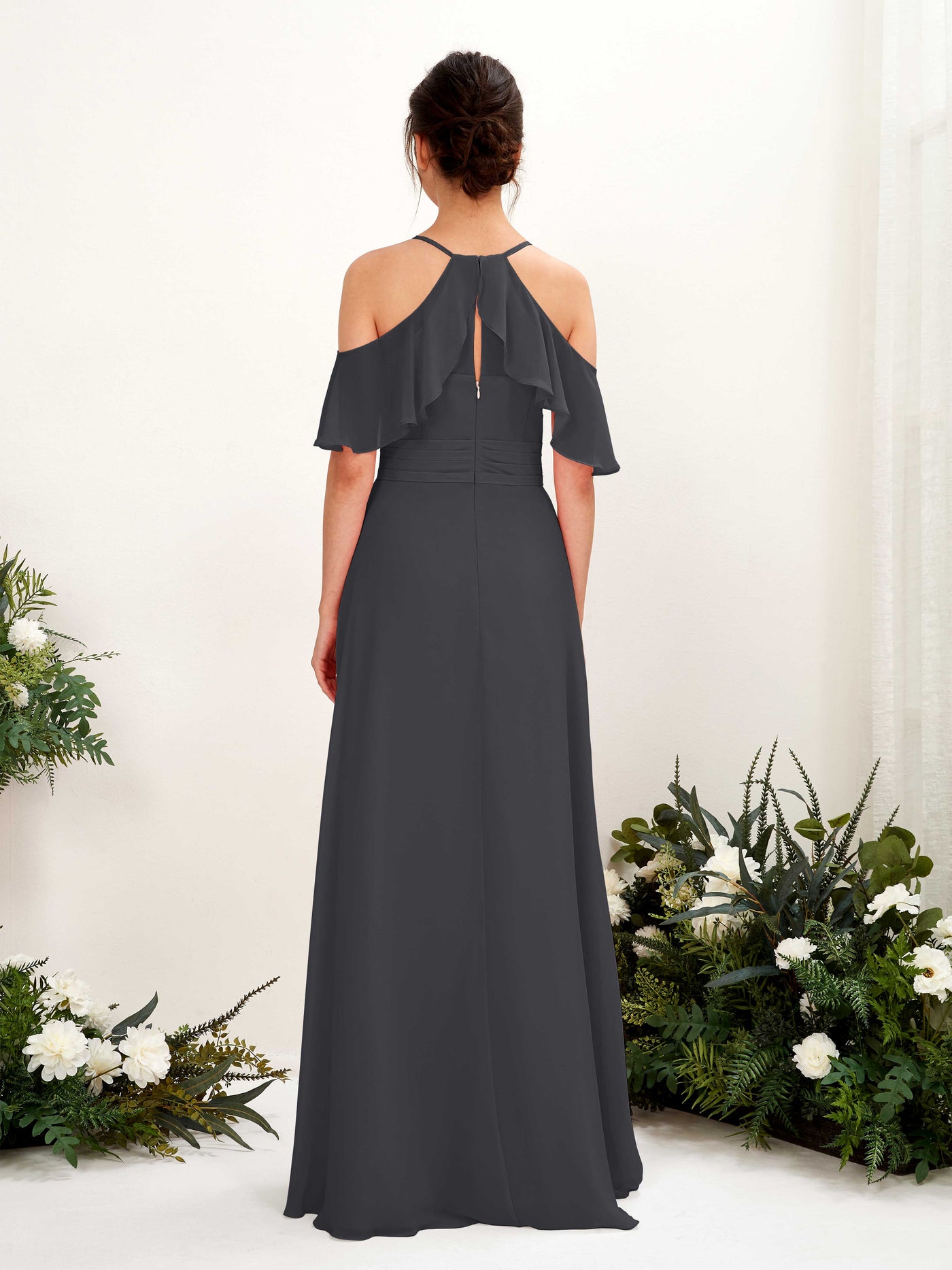 Ball Gown Off Shoulder Spaghetti-straps Chiffon Bridesmaid Dress - Pewter (81221738)#color_pewter