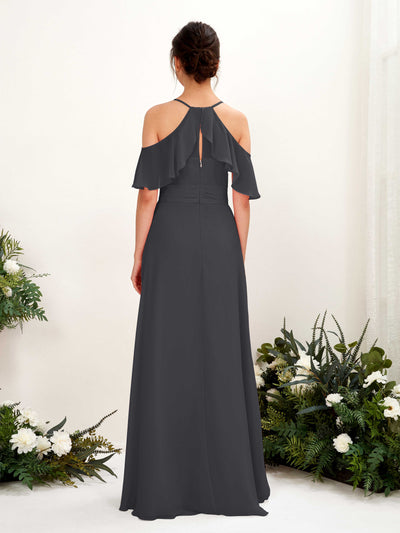 Carlyna Orlane A-Line Pewter Bridesmaid Dress Maxi Sleeveless V-Neck Dress Back View #color_pewter