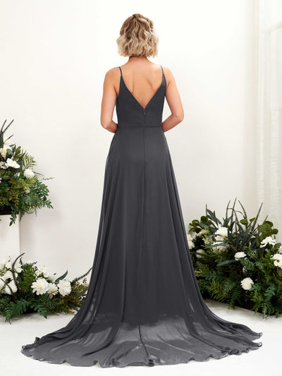Carlyna Mana A-Line Pewter Bridesmaid Dress Maxi Sleeveless V-Neck Dress Back View #color_pewter