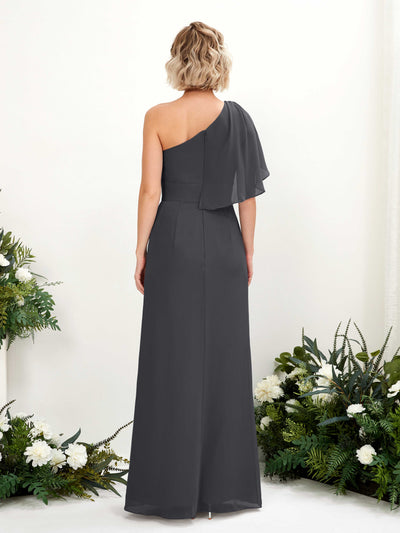 Carlyna Brook A-Line Pewter Bridesmaid Dress Maxi Sleeveless One Shoulder Dress Back View #color_pewter