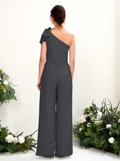 Carlyna Jasmine Jumpsuit Pewter Bridesmaid Dress Maxi Sleeveless One Shoulder Dress Back View #color_pewter