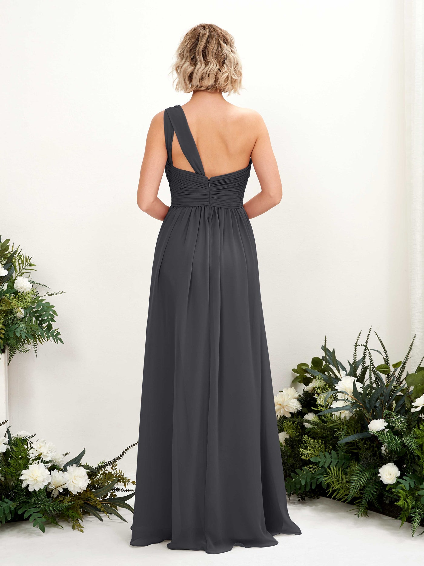 Pewter Bridesmaid Dresses Bridesmaid Dress Ball Gown Chiffon One Shoulder Full Length Sleeveless Wedding Party Dress (81225038)#color_pewter