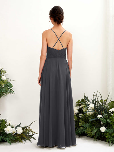 Carlyna Naura A-Line Pewter Bridesmaid Dress Maxi Sleeveless V-Neck Dress Back View #color_pewter
