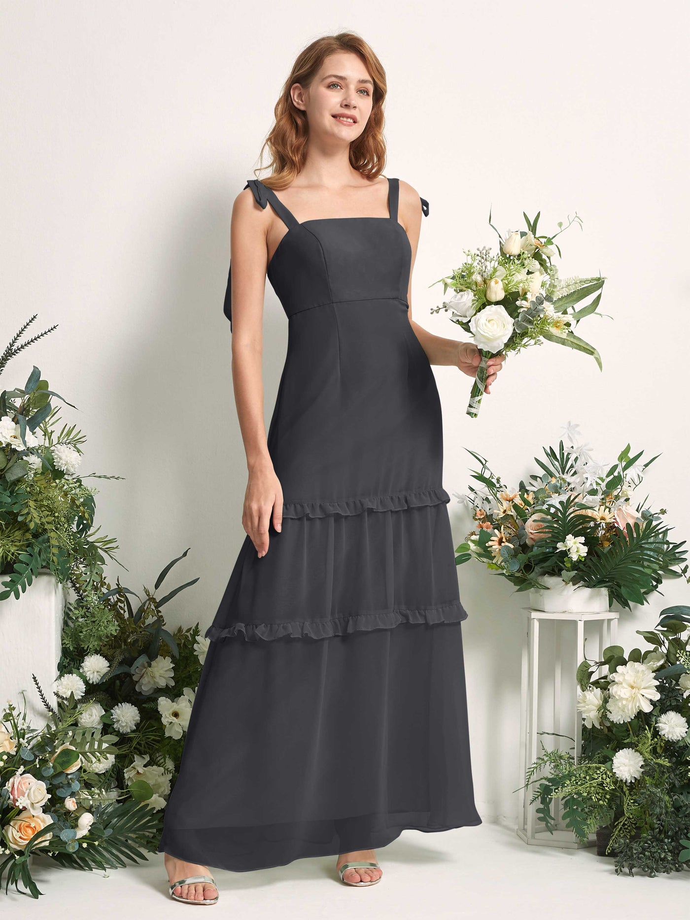 Bridesmaid Dress Chiffon Straps Full Length Sleeveless Wedding Party Dress - Pewter (81227538)#color_pewter