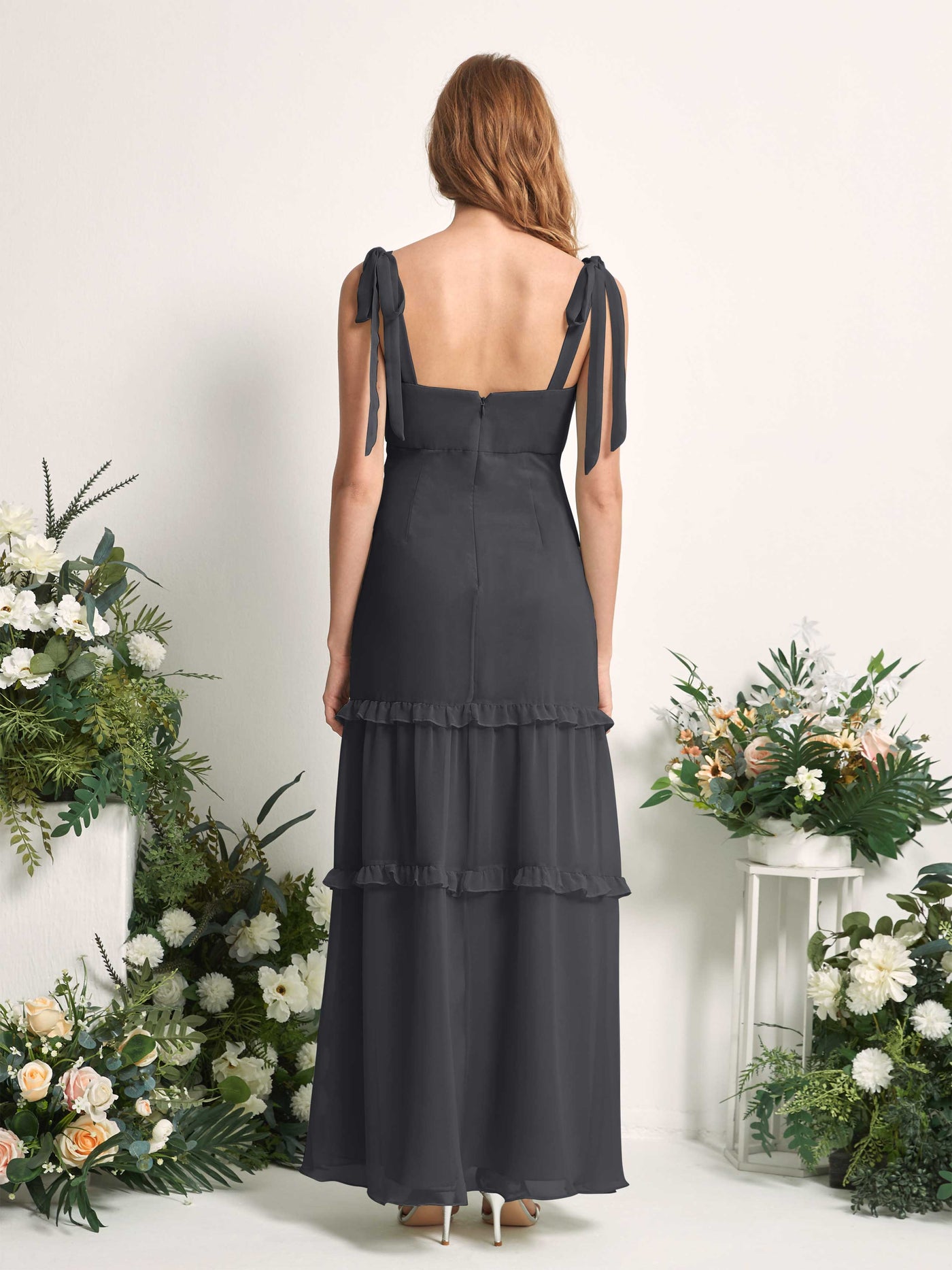 Bridesmaid Dress Chiffon Straps Full Length Sleeveless Wedding Party Dress - Pewter (81227538)#color_pewter