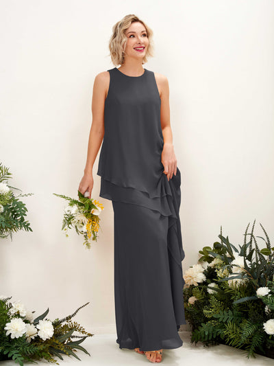 Carlyna Finna Sheath Pewter Bridesmaid Dress Maxi Sleeveless Round Neck Dress Front View #color_pewter