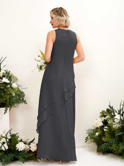 Carlyna Finna Sheath Pewter Bridesmaid Dress Maxi Sleeveless Round Neck Dress Back View #color_pewter