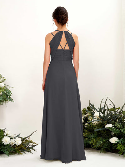 Carlyna Joa A-Line Pewter Bridesmaid Dress Maxi Sleeveless V-Neck Dress Back View #color_pewter