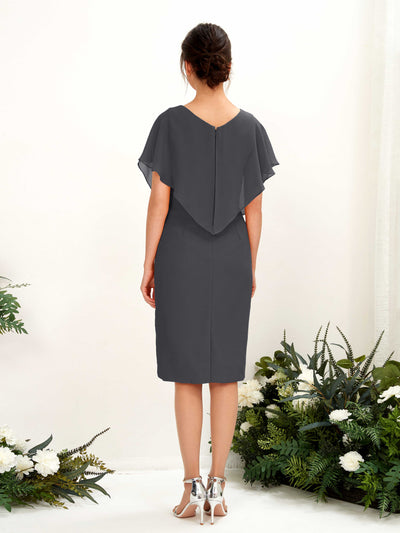 Carlyna Vanessa Sheath Pewter Bridesmaid Dress Knee-Length Cap Sleeve V-Neck Dress Back View #color_pewter