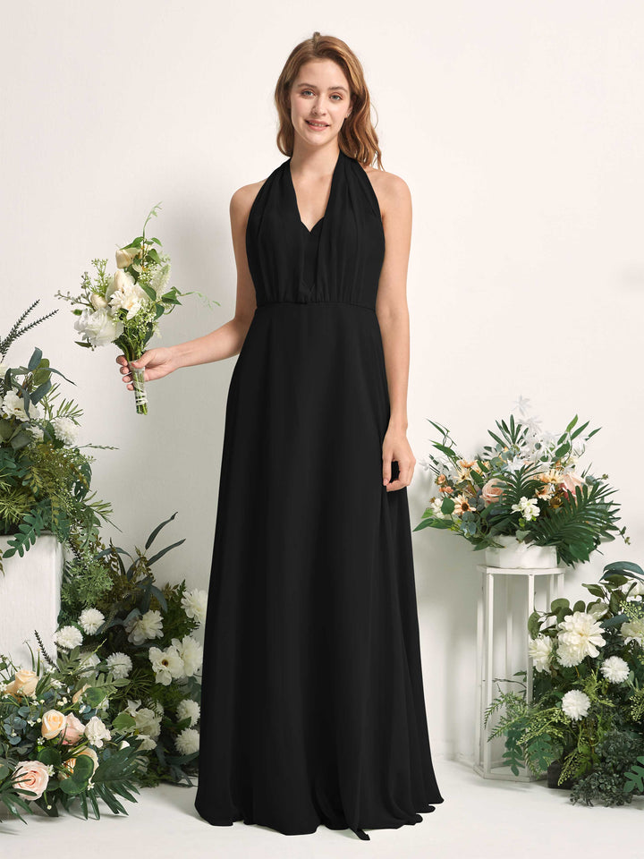 Black Bridesmaid Dresses Bridesmaid Dress A-line Chiffon Halter Full Length Short Sleeves Wedding Party Dress (81226315)