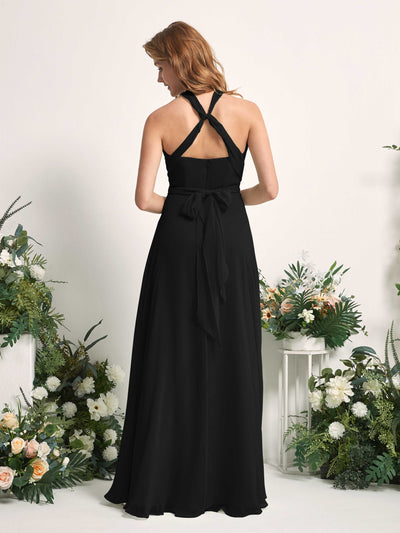 Carlyna Carolyn Convertible Black Bridesmaid Dress Maxi Sleeveless Sweetheart Dress Back View #color_black