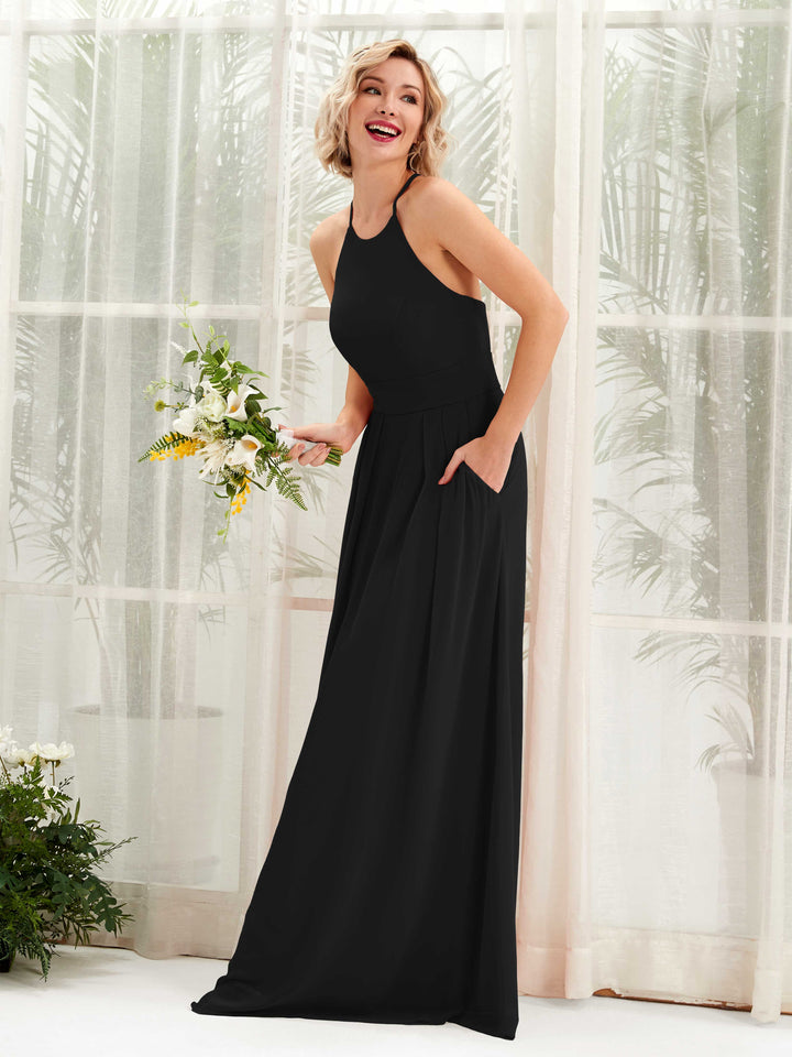 Black Bridesmaid Dresses Bridesmaid Dress A-line Chiffon Halter Full Length Sleeveless Wedding Party Dress (81225215)