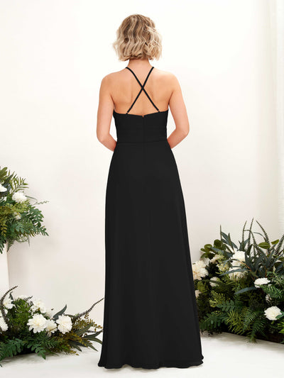Carlyna Frances A-Line Black Bridesmaid Dress Maxi Sleeveless Round Neck Dress Back View #color_black