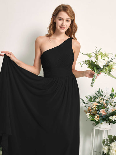 Carlyna Pandora A-Line Black Bridesmaid Dress Maxi Sleeveless One Shoulder Dress Side View 2 #color_black