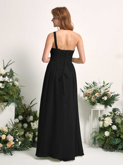 Carlyna Pandora A-Line Black Bridesmaid Dress Maxi Sleeveless One Shoulder Dress Back View #color_black
