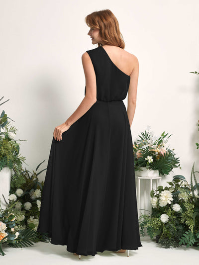 Carlyna Cecily A-Line Black Bridesmaid Dress Maxi Sleeveless One Shoulder Dress Back View #color_black