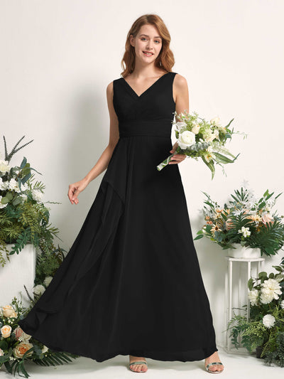 Carlyna Mollie A-Line Black Bridesmaid Dress Maxi Sleeveless V-Neck Dress Front View #color_black