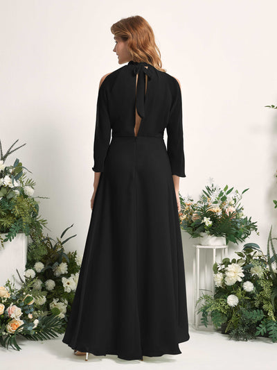 Carlyna Maxine A-Line Black Bridesmaid Dress Maxi Sleeveless Round Neck Dress Back View #color_black