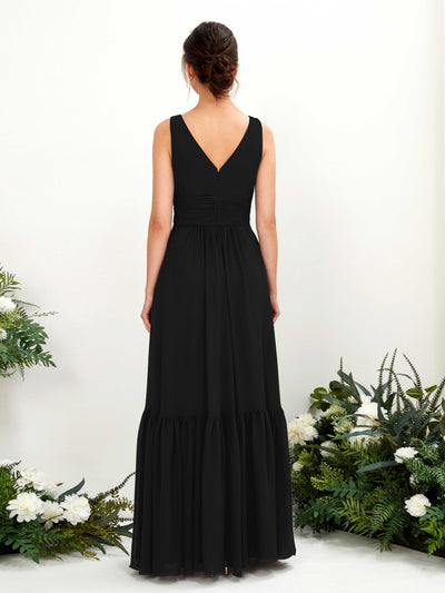 Carlyna Alissa A-Line Black Bridesmaid Dress Maxi Sleeveless V-Neck Dress Back View #color_black